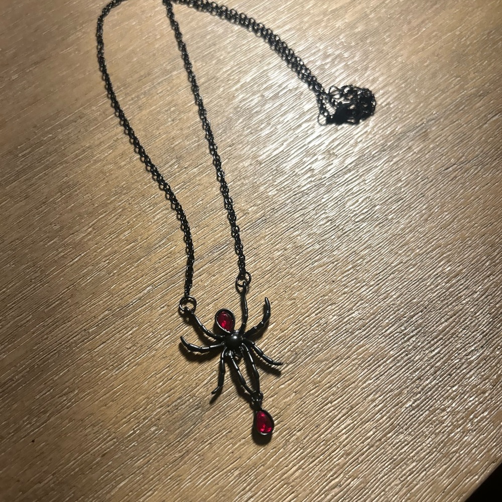 Elegant Spider Pendant Necklace with Red Accents